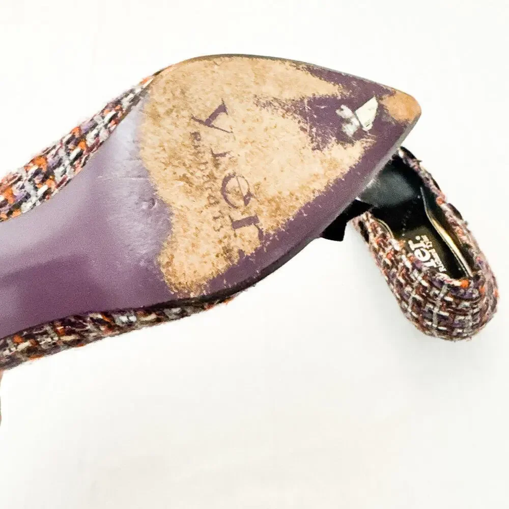 Richard Tyler Tweed Pointy Toe Kitten Heel Velvet Woven Textured Shoe Size 6.5